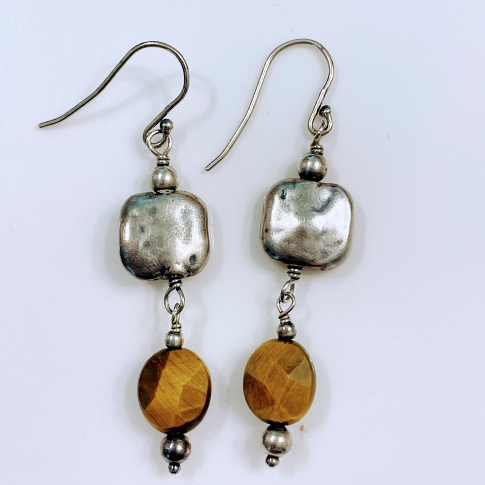 Silpada Sterling Silver and Tiger Eye Dangle Earrings vintage